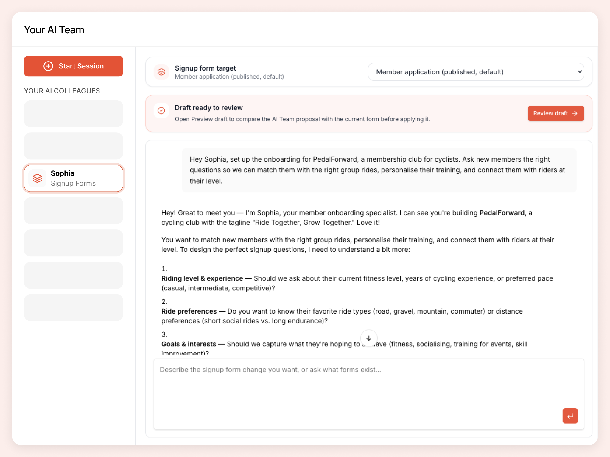 Collaborate with Sophia to design your community signup form